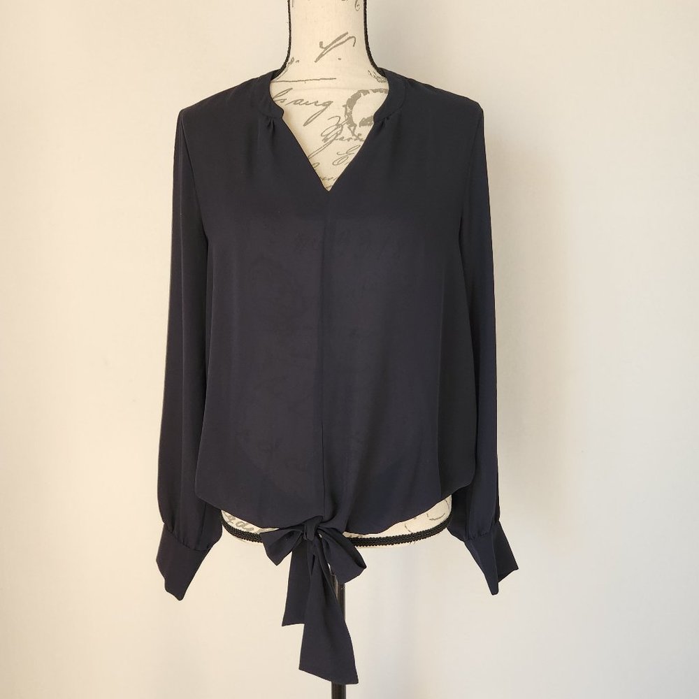 Scotch & Soda Maison Scotch Chiffon Tie-Front Blouse V-Neck Long Sleeve Black
